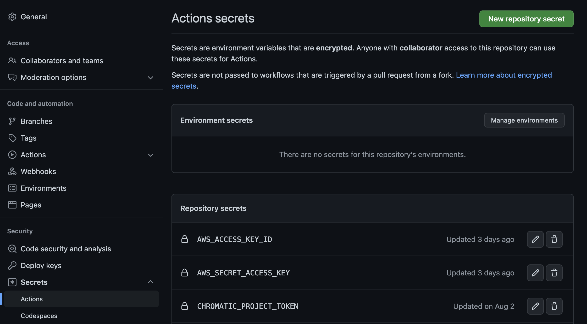 github Action secrets